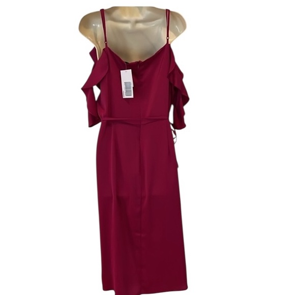 JustFab size 14 pink silky faux wrap dress perfect for wedding cold shoulder - Picture 3 of 14